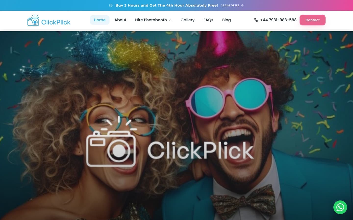 Screenshot of ClickPlick photo booth hire website