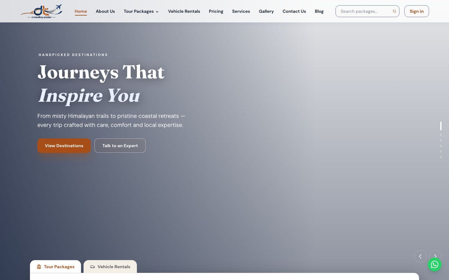 Screenshot of Deot Travels website
